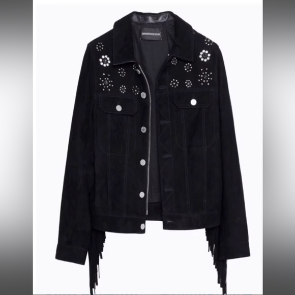 ZADIG & VOLTAIRE BLACK FRINGE SUEDE JACKET - Picture 6 of 10